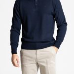 Marine blue merino wool polo jumber