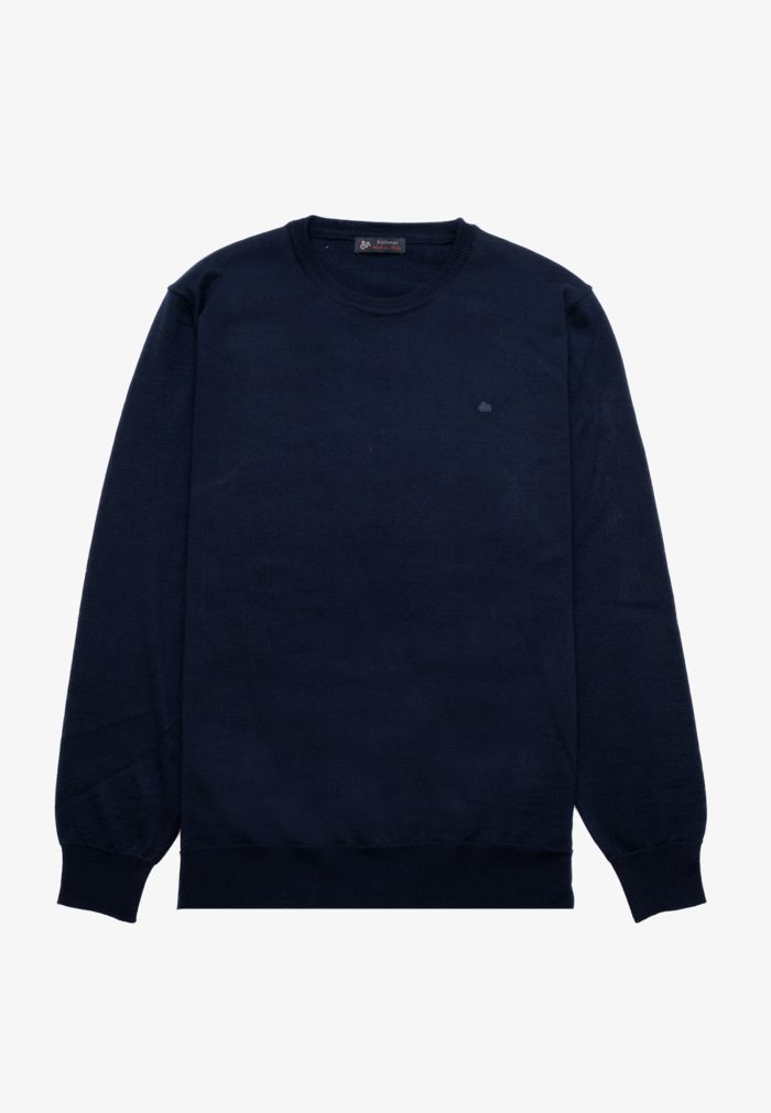 Dark blue πλεκτό λαιμόκοψη από Extra Fine μαλλί μερινός - Image 2