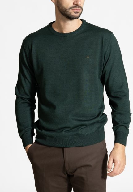Pine green πλεκτό λαιμόκοψη από Extra Fine μαλλί μερινός