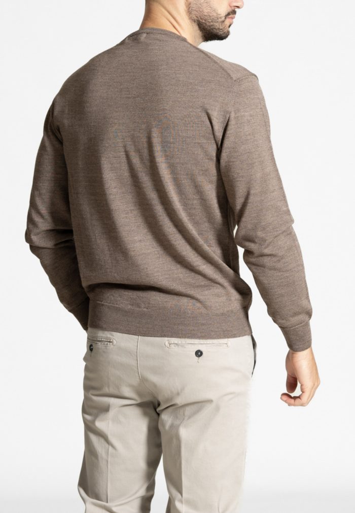 Beige melange crew-neck extra fine merino wool sweater - Image 3
