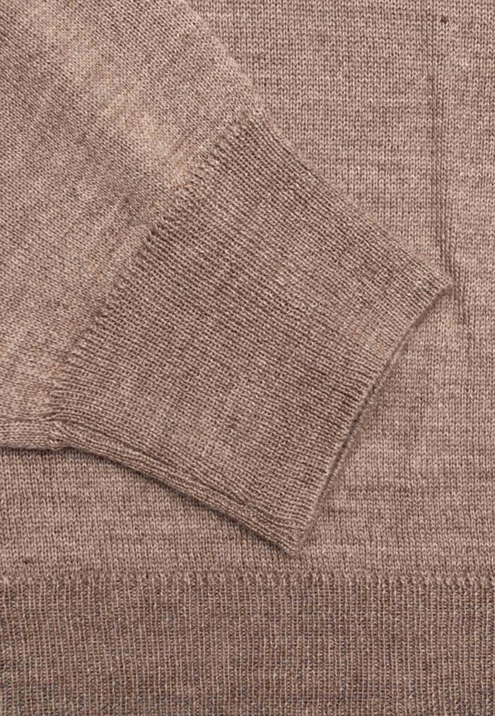 Beige melange crew-neck extra fine merino wool sweater - Image 5