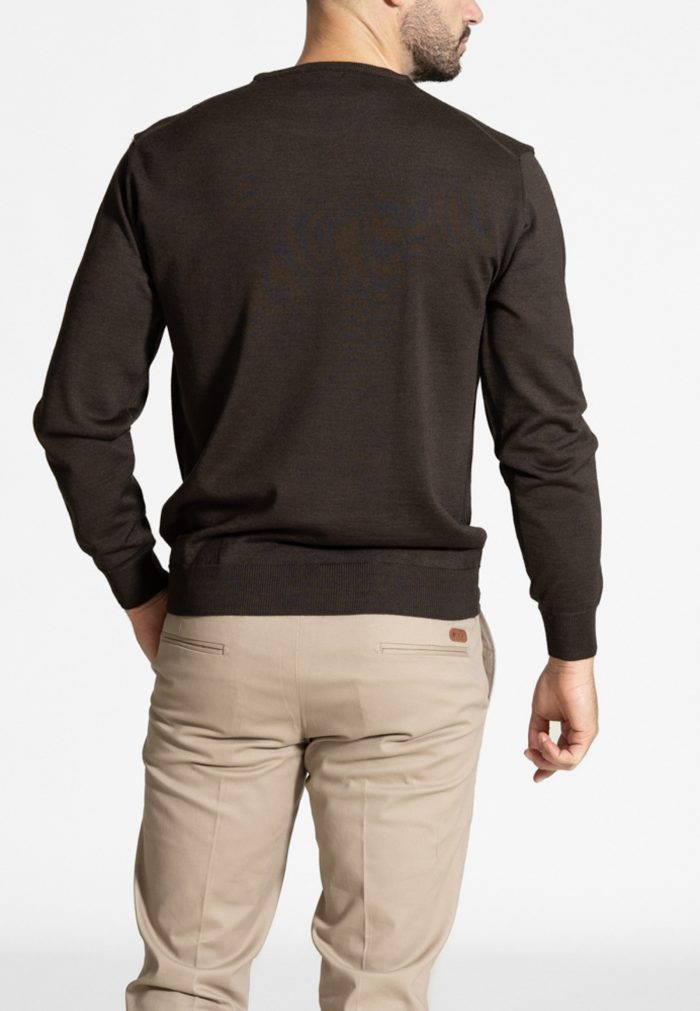 Brown melange crew-neck Extra Fine Merino Wool sweater - Image 3