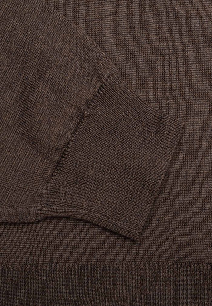 Brown melange crew-neck Extra Fine Merino Wool sweater - Image 5