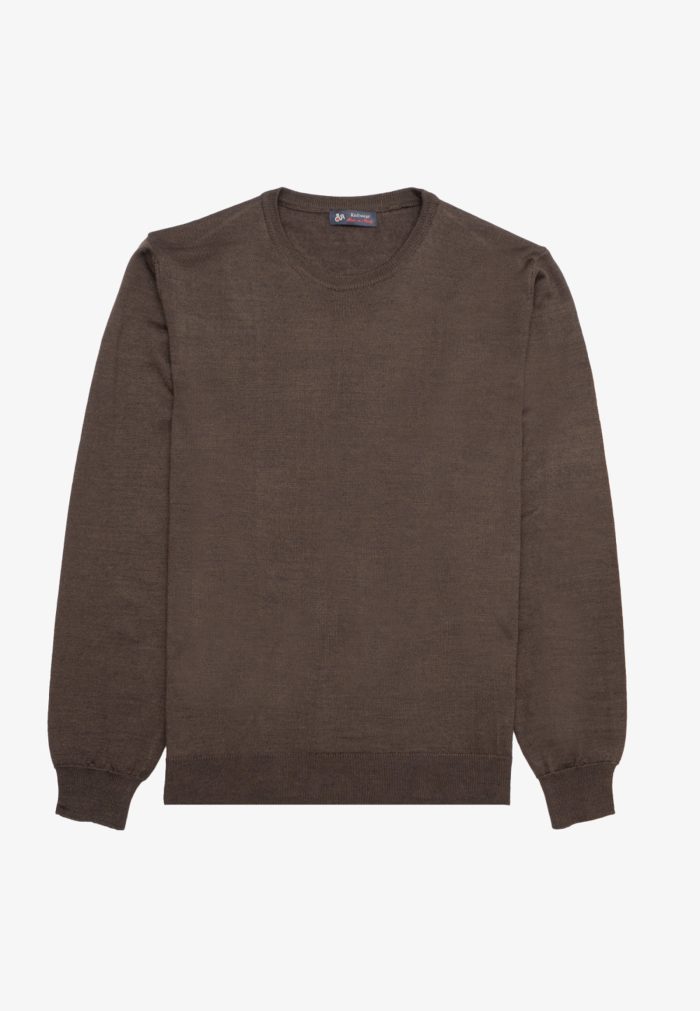 Brown melange crew-neck Extra Fine Merino Wool sweater - Image 2