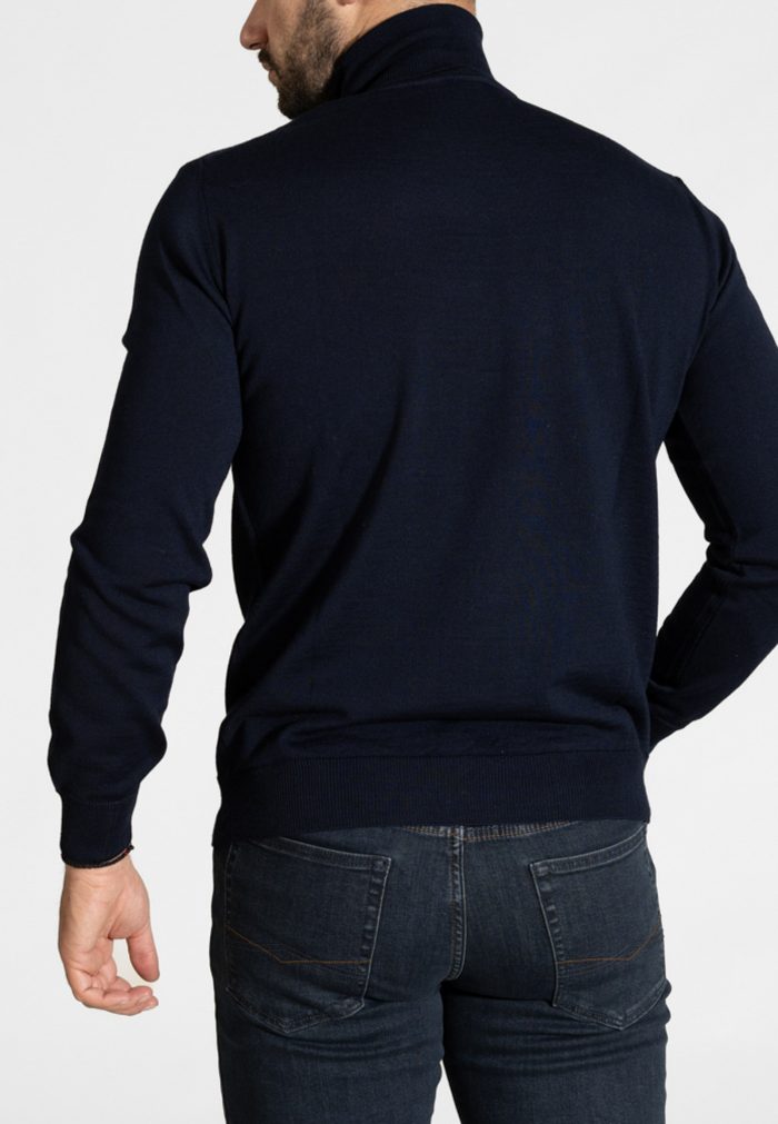 Deep blue turtle-neck Extra Fine Merino Wool sweater - Image 3