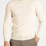 Cream melange turtle-neck Extra Fine Merino Wool sweater