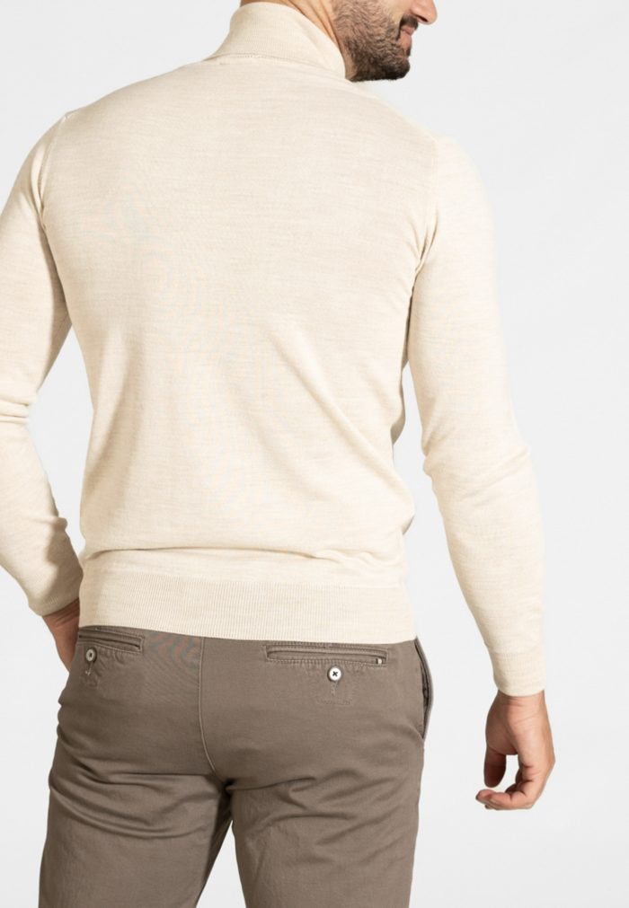 Cream melange turtle-neck Extra Fine Merino Wool sweater - Image 3