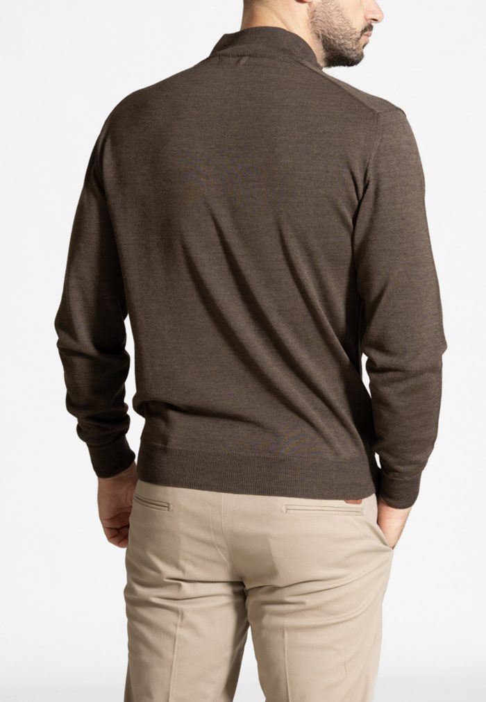 Brown melange merino wool half-zip jumber - Image 3