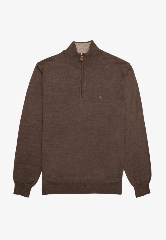 Brown melange merino wool half-zip jumber - Image 2