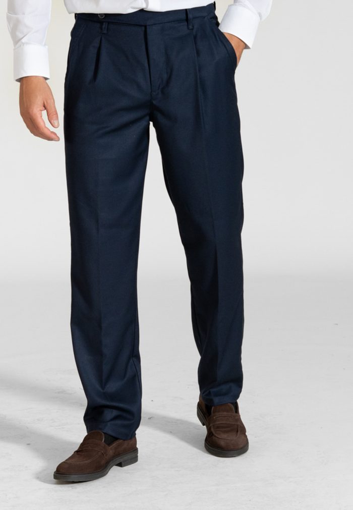 Blue relaxed fit high-waisted pleated trousers - Image 3