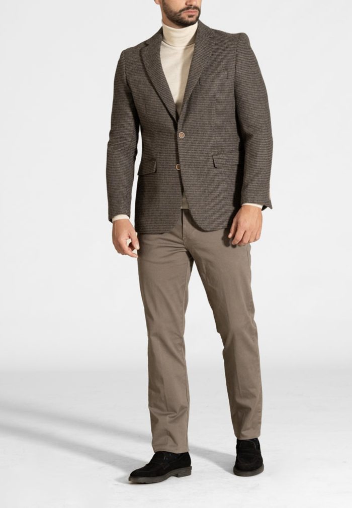 Grey-brown Pied de poule wool blend blazer - Image 3