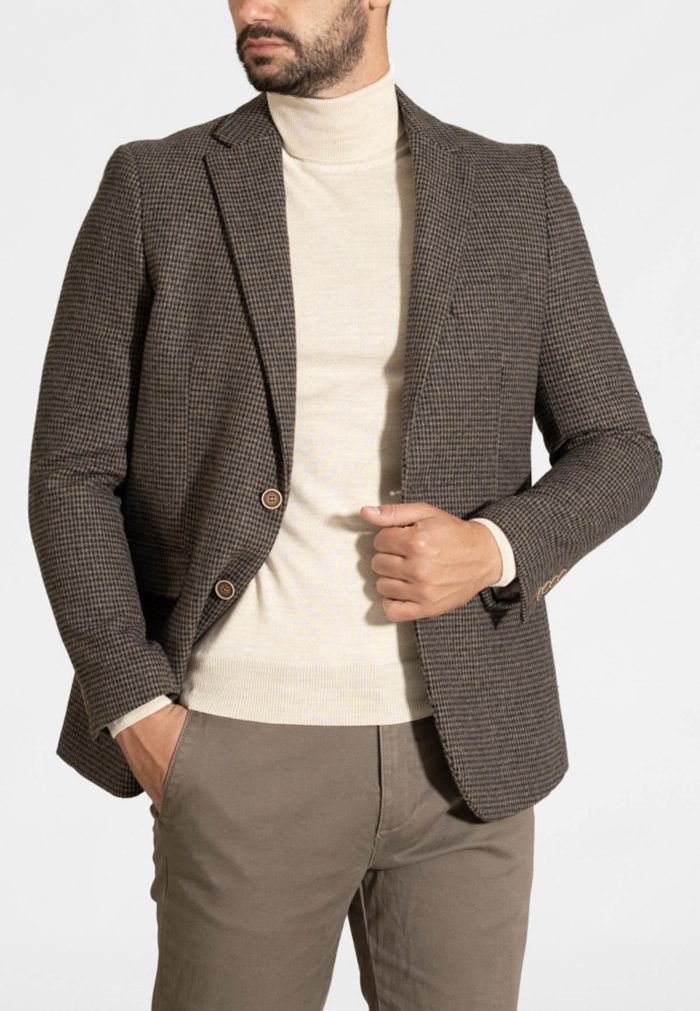 Grey-brown Pied de poule wool blend blazer - Image 2