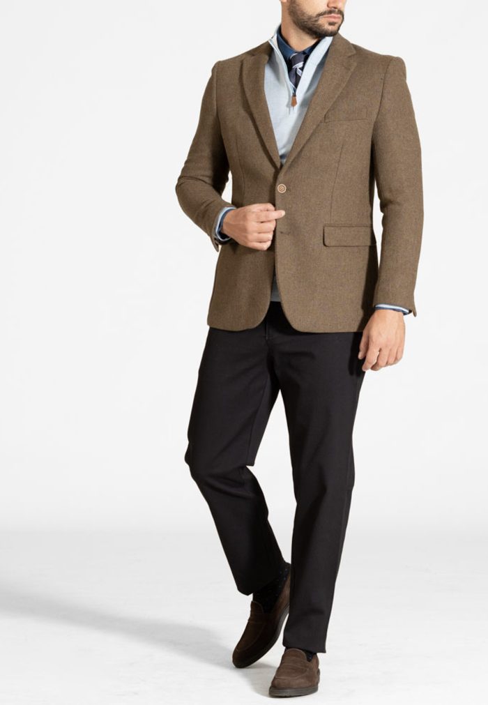 Honey brown tweed wool blend blazer - Image 3