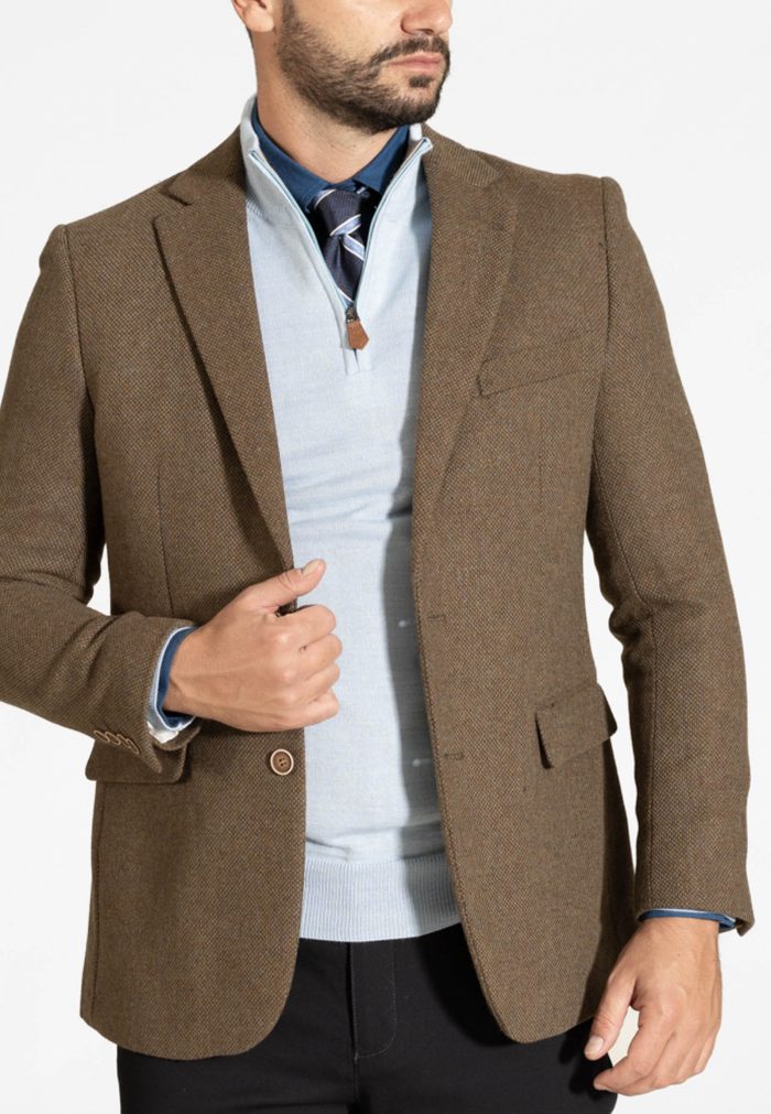 Honey brown tweed wool blend blazer - Image 2