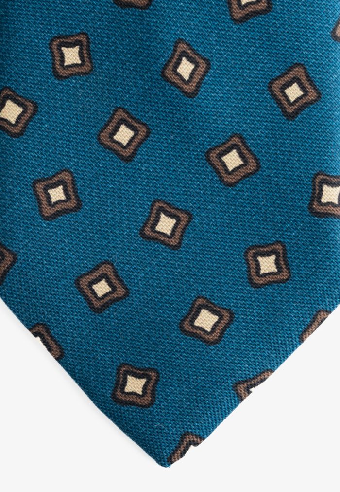 Petrol silk tie geometric print - Image 4