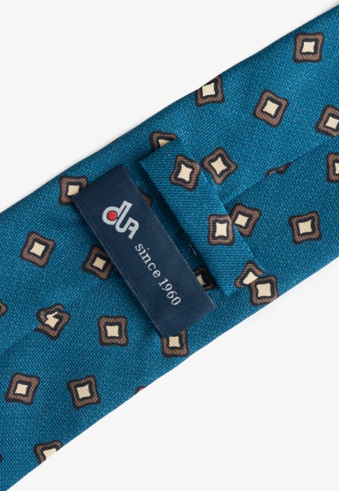 Petrol silk tie geometric print - Image 3