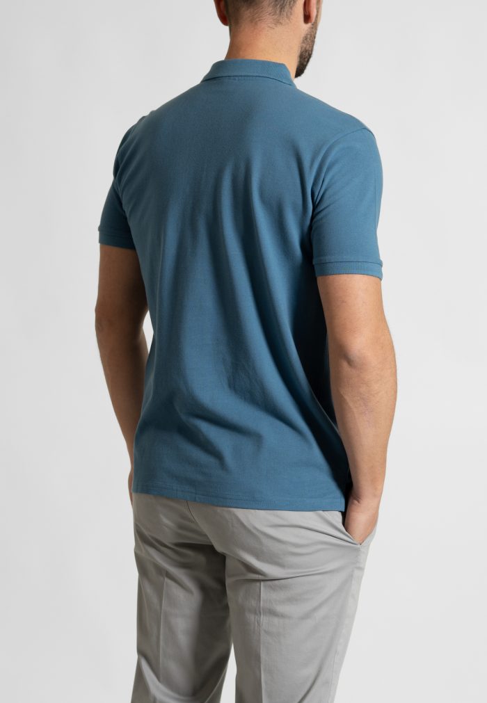 Pilot blue combed cotton polo piquet - Image 4