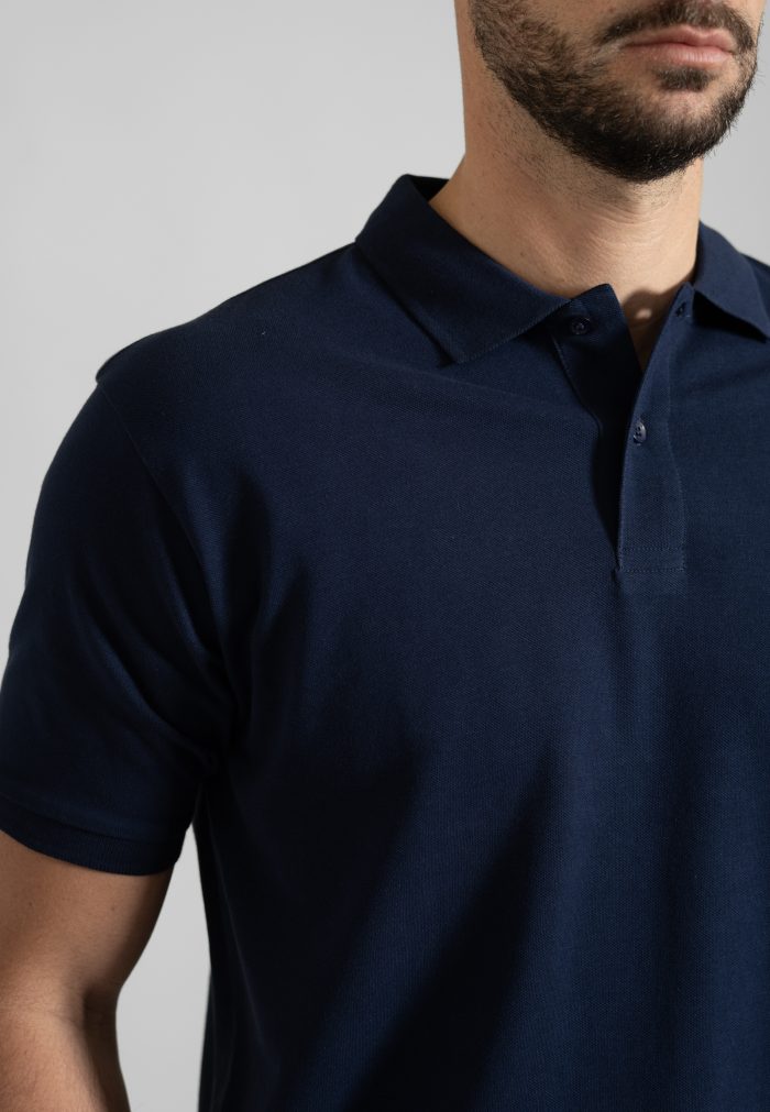 Marine blue combed cotton polo piquet - Image 3