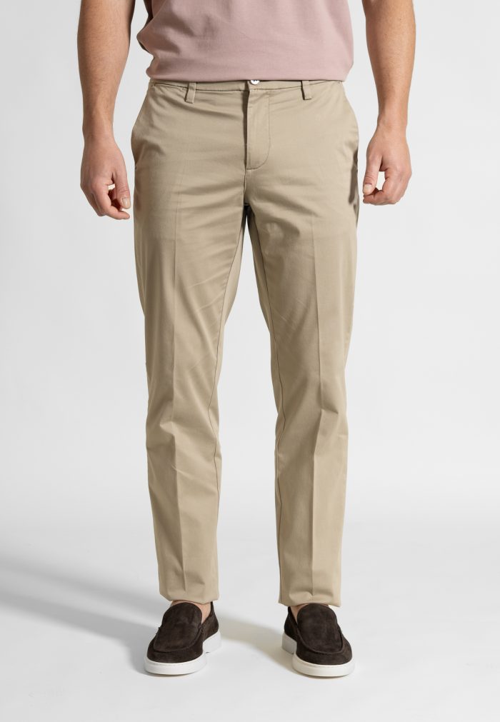 Beige Παντελόνι Chino Satin Stretch Κανονική Γραμμή - Image 2