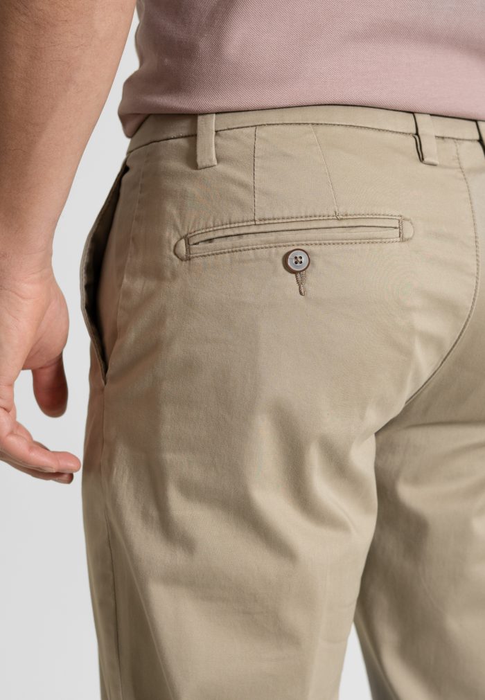 Beige Παντελόνι Chino Satin Stretch Κανονική Γραμμή - Image 4