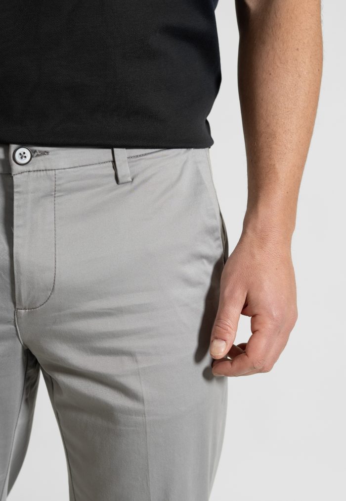 Light Grey Trousers Chinos Satin Stretch Regural Fit - Image 4