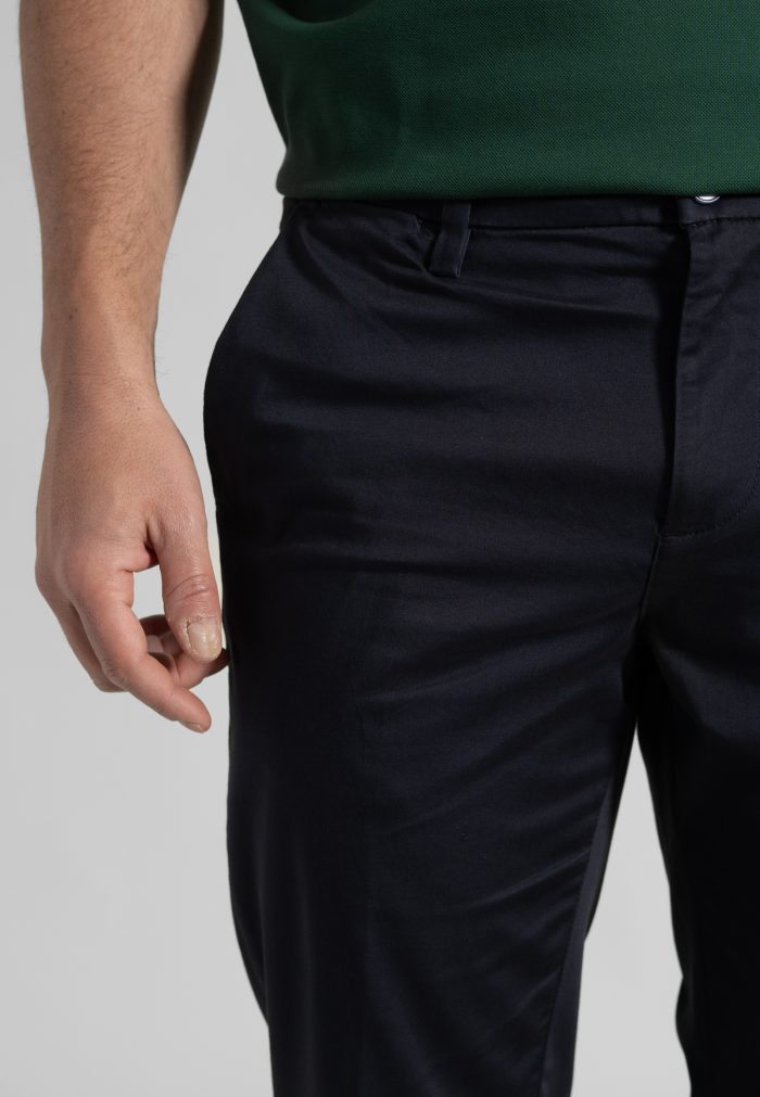 Dark Blue Παντελόνι Chino Satin Stretch Κανονική Γραμμή - Image 4