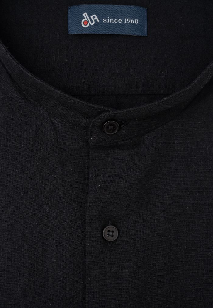 Black Regular fit linen Mao shirt - Image 2