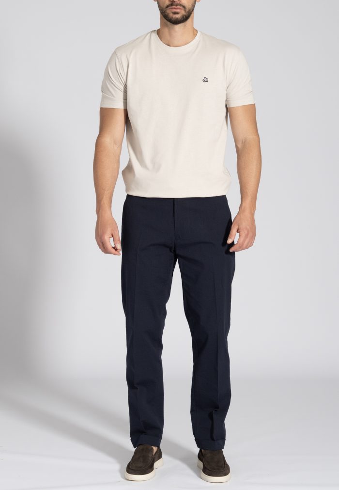 Dark Blue Cuffed seersucker cotton chinos - Image 5