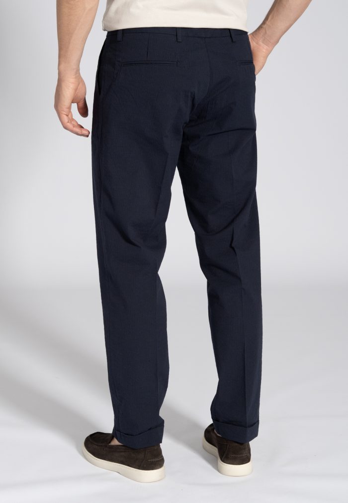 Dark Blue Cuffed seersucker cotton chinos - Image 4