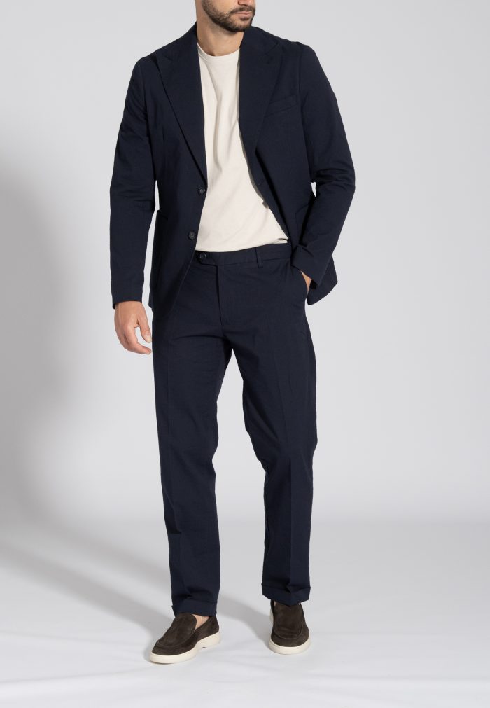 Dark blue Seersucker unlined cotton blazer - Image 5