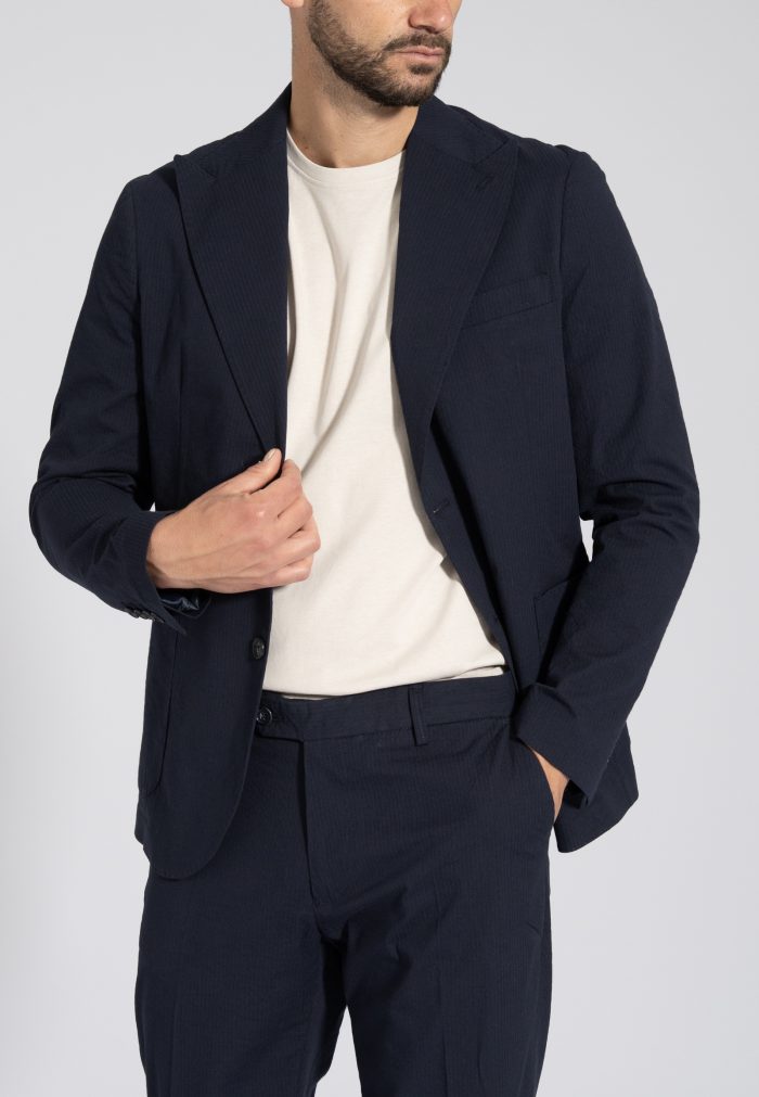 Dark blue Seersucker unlined cotton blazer - Image 2