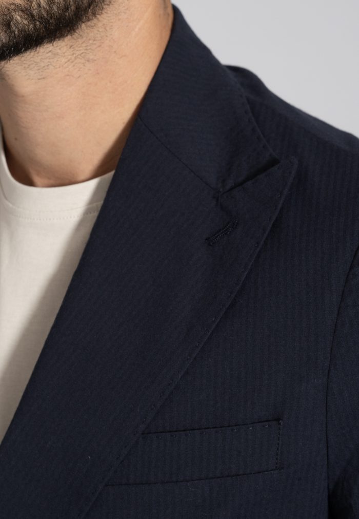 Dark blue Seersucker unlined cotton blazer - Image 3