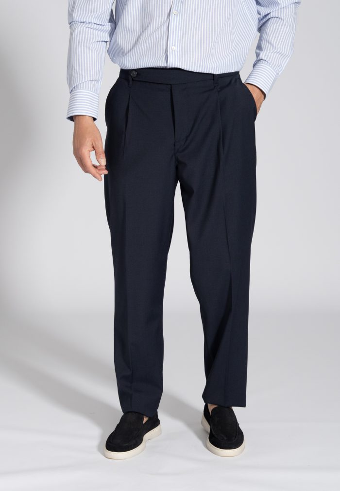 Blue relaxed fit high-waisted pleated trousers - Image 2