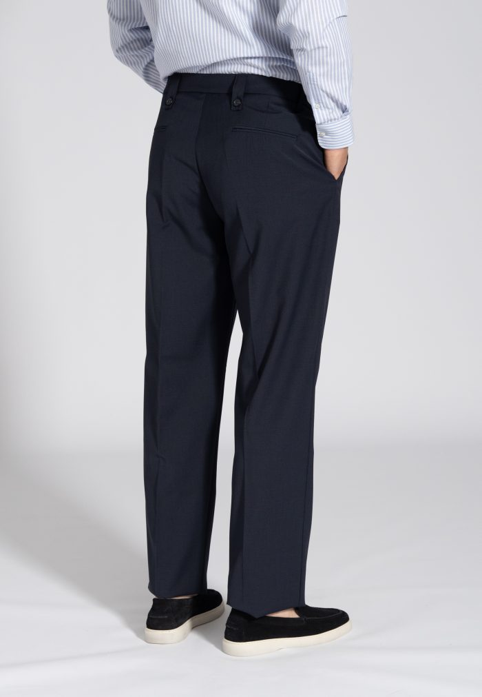 Blue relaxed fit high-waisted pleated trousers - Image 4