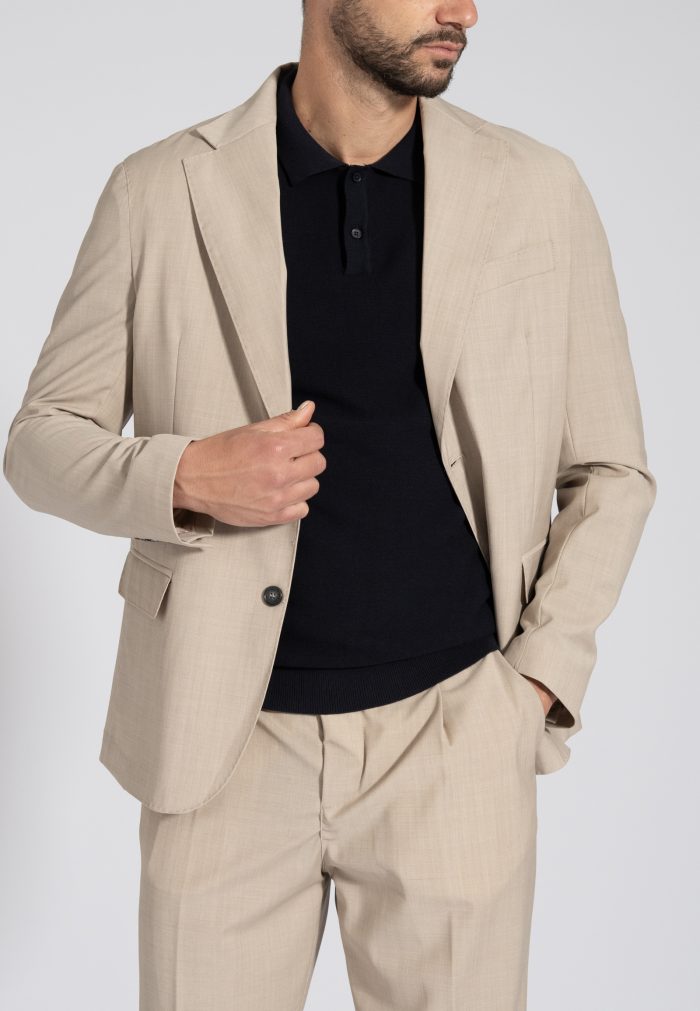 Beige unlined wool blend blazer - Image 2