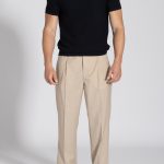 Beige relaxed fit high-waisted pleated trousers