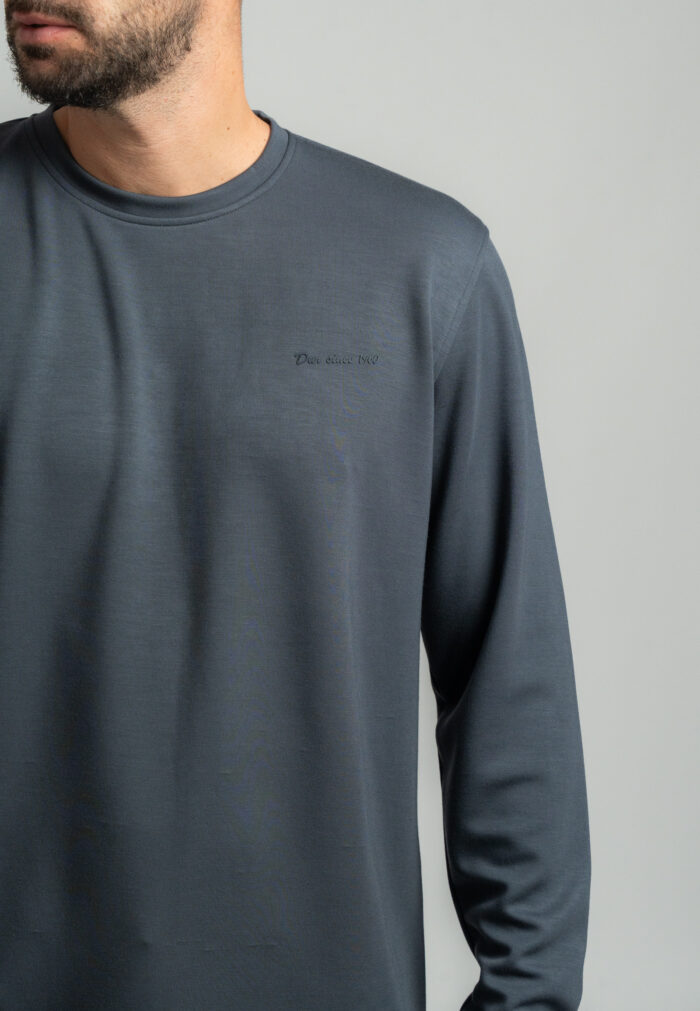 Dark grey Jersey crew-neck top soft texture - Image 4