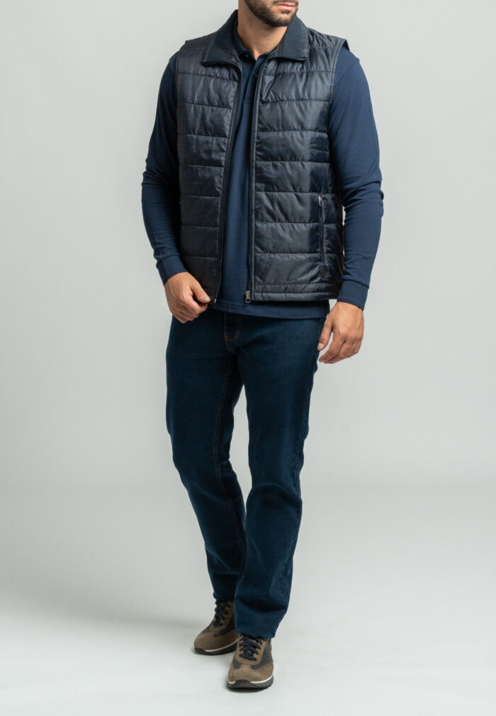 Dark blue melange quilted vest regular fit - Image 5
